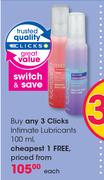 Clicks Intimate Lubricants-100ml Each