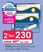 Clicks Bionime Blood Glucose Test Strips GS550 50 Pack-For 2