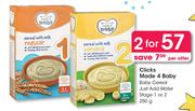 Clicks Made 4 Baby Baby Cereal Just Add Water Stage 1 Or 2-For 2 x 250g Per Offer