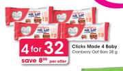 Clicks Made 4 Baby Cranberry Oat Bars-For 4 x 28g Per Offer
