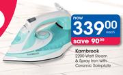 Kambrook 2200 Watt Steam And Spray Iron With Ceramic Soleplate-Each