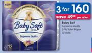 Baby Soft Supreme Quilts 2 Ply Toilet Paper-For 3 x 12's Roll Per Offer