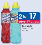 Energade Sports Drinks-For 2 x 500ml Per Offer