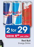 Red Bull Energy Drinks-For 2 Per Offer