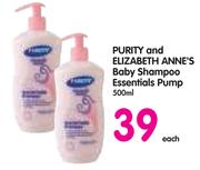 Purity & Elizabeth Anne's Baby Shampoo Essentials Pump-500ml Each