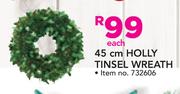 45cm Holly Tinsel Wreath-Each