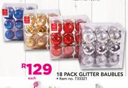 18 Pack Glitter Baubles-Each