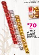 12 Pack Glitter Painted Baubles-Each