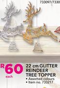 22cm Glitter Reindeer Tree Topper-Each