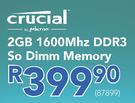 Crucial Micron 2GB 1600Mhz DDR3 So Dimm Memory