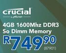 Crucial Micron 4GB 1600Mhz DDR3 So Dimm Memory