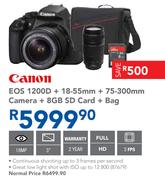 Canon EOS 1200D + 18-55mm + 75-300mm Camera + 8GB SD Card + Bag