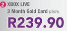 Xbox Live 3 Month Gold Card