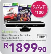 Xbox 360 Kinect Sensor+Forza 4+Dance Central 3