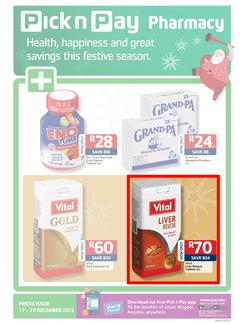 Pick n Pay Pharmacy : Health, Happiness And Great Savings This  Festive Season ( 17 Dec - 29 Dec 2014 ), page 1