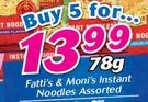 Fatti's & Moni's Instant Noodles Assorted-5 x 78g