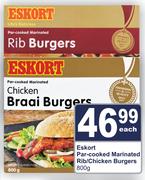 Eskort Par-Cooked Marinated Rib/Chicken Burgers-800g Each