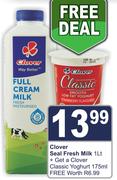 Clover Seal Fresh Milk 1Ltr With Free Clover Classic Yoghurt 175ml Combo