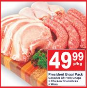 President Braai Pack Consists Of Pork Chops+ Chicken Drumsticks+ Wors-Per Kg