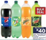 Pepsi Regular/Max/Lite/Mirinda Orange/Grape/Pineapple/SevenUp Regular/Free/MountainDew-Any 4x2Ltr