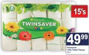 Twinsaver 1 Ply Toilet Tissue-15's Pack