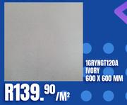 Glazed Porcelain Tiles 1GRYNGT120A Ivory 600 x 600mm-Per Sqm