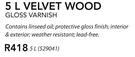Fired Earth 5Ltr Velvet Wood Gloss Varnish