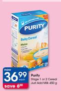 Purity Stage 1 Or 2 Cereal Just Add Milk-450g Each