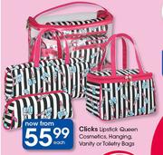 Clicks Lipstick Queen Cosmetics Hanging Vanity or Toiletry Bags