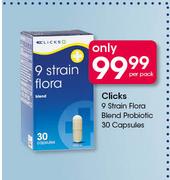 Clicks 9 Strain Flora Blend Probiotic-30 Capsules Per Pack