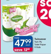 Twinsaver Twin Ply Toilet Paper 9 Rolls-Each
