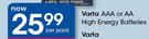 Varta AAA Or AA High Energy Batteries-Per Pack