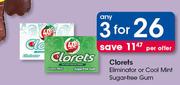 Clorets Eliminator Or Cool Mint Sugar Free Gum-For 3