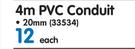 Hawk 4m PVC Conduit - 20mm Each