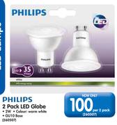 Philips 2-Pack 2W GU10 Base LED Globe