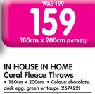 In House In Home Coral Fleece Throws 180x200Cm
