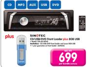 Sinotec CD/USB/DVD Front Loader+ 8GB USB STA-6818DVD-Per Bundle