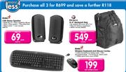 Genius USB Stereo Speaker SPU110 + Targus 15.4" BackpackBag + Genius Wireless Keyboard & Mouse Combo