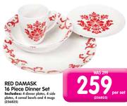 Red Damask 16 Piece Dinner Set-Per Set