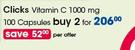 Clicks Vitamin C 1000mg-2x100 Capsules Per Offer