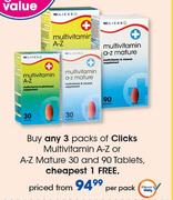 Clicks Multivitamin A-Z Or A-Z Mature 30 & 90 Tablets-Per Pack