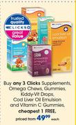 Clicks Supplements,Omega Chews,Gummies,Kiddy-Vit Drops,Cod Liver Oil Emulsion & Vitamin C Gummies-Ea