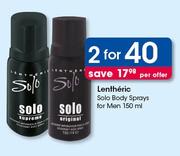 Lentheric Solo Body Sprays For Men-2 x 150ml