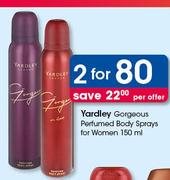 Yardley Gorgeous Perfumed Body Sprays For Women-2 x 150ml