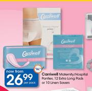 Carriwell Maternity/Hospital Panties, 12 Extra Long Pads Or 10 Linen Savers-Per Pack