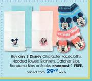 Disney Character Facecloths,Hooded Towels,Blankets,Catcher Bibs,Bandana Bibs Or Socks-Each