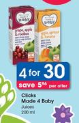 Clicks Made 4 Baby Juices-4x200ml Per Offer