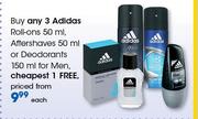 Adidas Roll-Ons 50ml, Aftershaves 50ml Or Deodorants 150ml For Men-Each