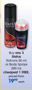 Status Roll-Ons 50ml Or Body Sprays 200ml Each