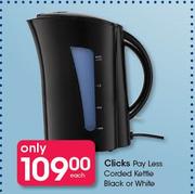 Clicks Pay Less Corded Kettle (Black Or White)-Each